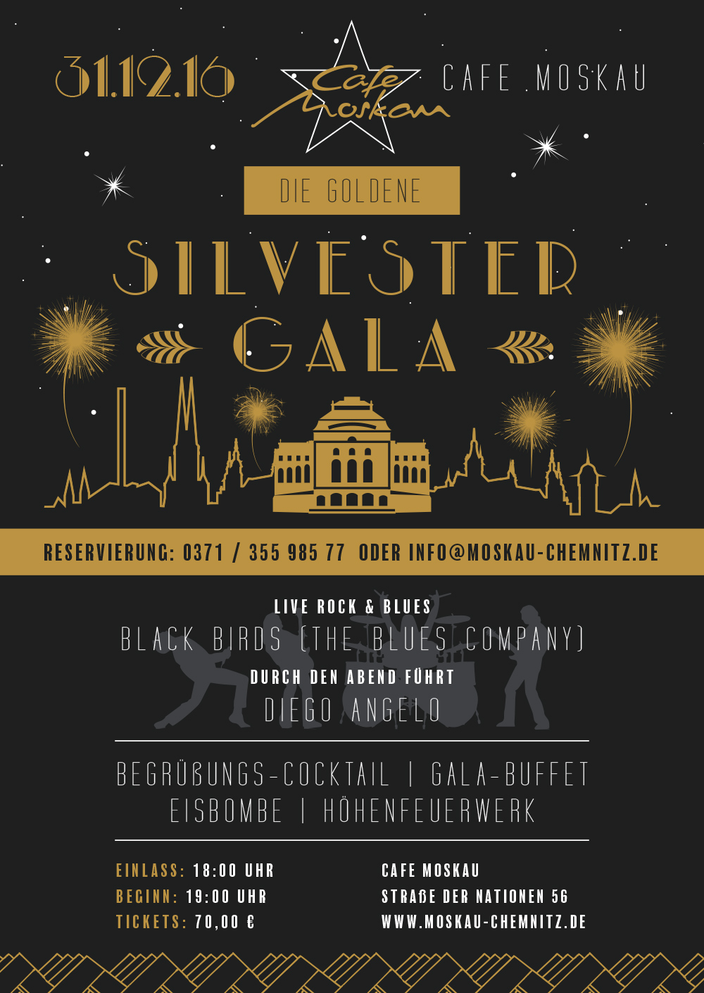 Die goldene Silvestergala  Angebote Cafe Moskau